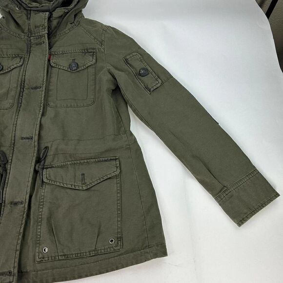 Levi's Women's Hooded Jacket Size Small Army Green Cotton Button Front Jacket - Picture 10 of 14